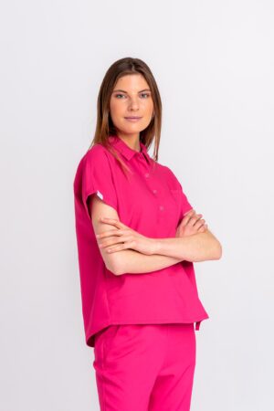 Bluza medyczna damska SCRUBS z kołnierzykiem Lea™ – Raspberry