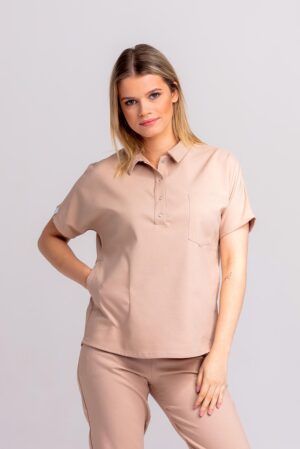 Bluza medyczna damska SCRUBS z kołnierzykiem Lea™ – Oat Milk