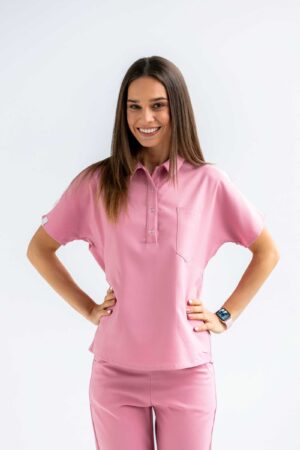 Bluza medyczna damska SCRUBS z kołnierzykiem Lea™ – Candy Pink