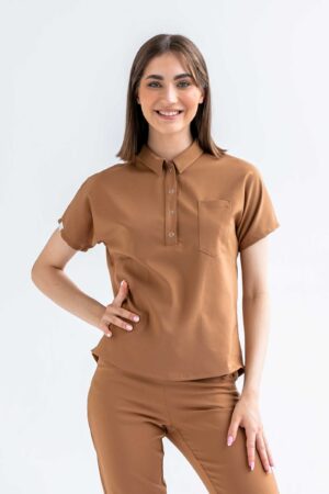 Bluza medyczna damska SCRUBS z kołnierzykiem Lea™ – Caramel