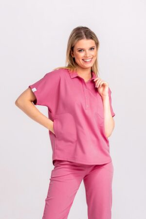 Bluza medyczna damska SCRUBS z kołnierzykiem Lea™ – Flamingo Pink