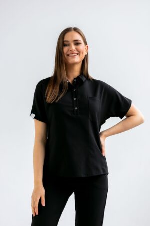 Bluza medyczna damska SCRUBS z kołnierzykiem Lea™ – Black
