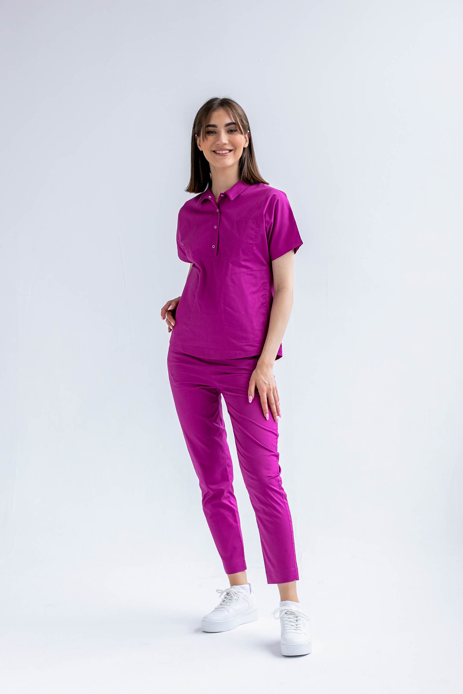 Bluza medyczna damska SCRUBS z kołnierzykiem Lea™ – Purple Orchid PROTECT