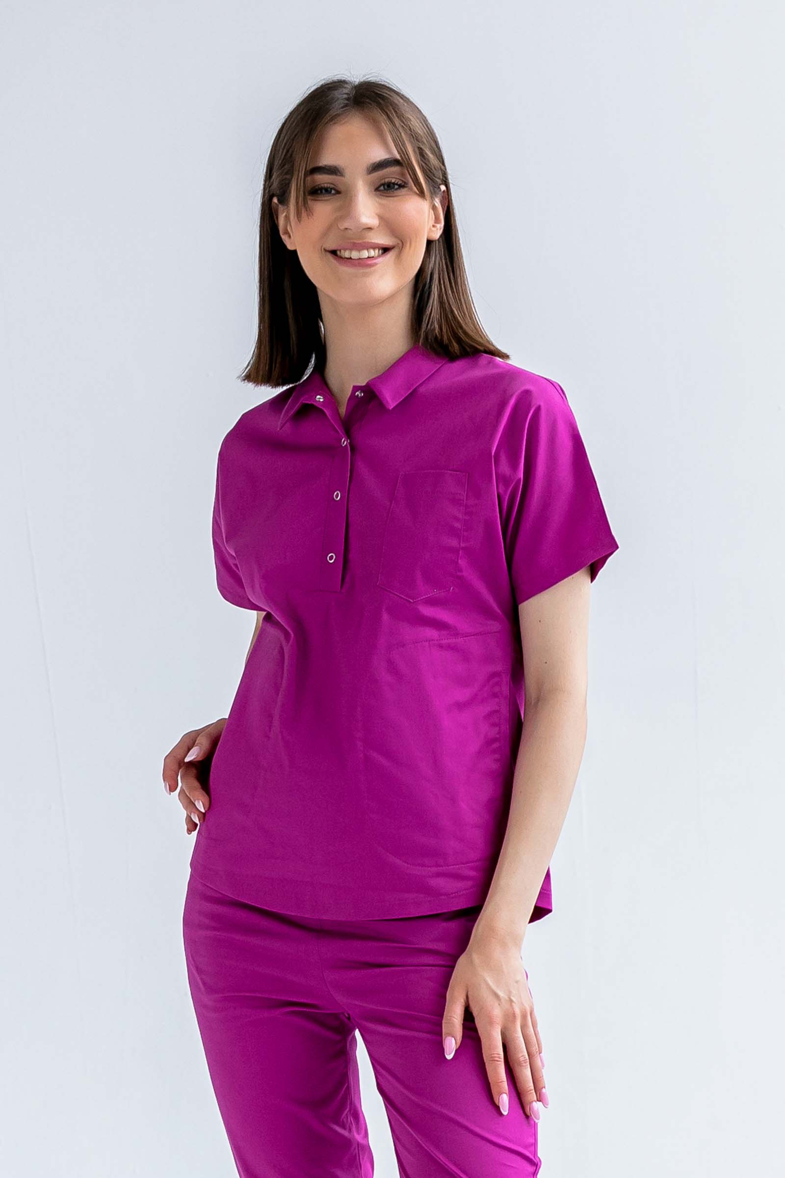 Bluza medyczna damska SCRUBS z kołnierzykiem Lea™ – Purple Orchid PROTECT