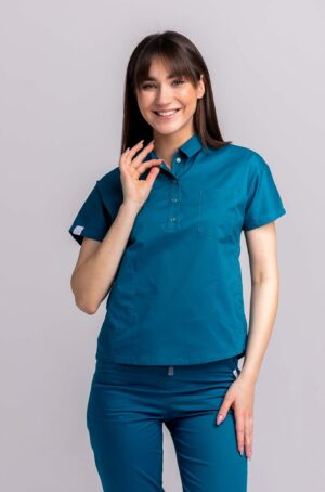 Bluza medyczna damska SCRUBS z kołnierzykiem Lea™ – Sea Green PROTECT