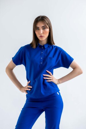 Bluza medyczna damska SCRUBS z kołnierzykiem Lea™ – Deep Blue