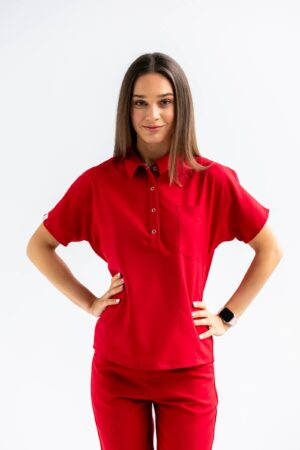 Bluza medyczna damska SCRUBS z kołnierzykiem Lea™ – Red Wine