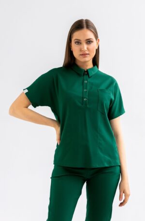 Bluza medyczna damska SCRUBS z kołnierzykiem Lea™ – Forest Green